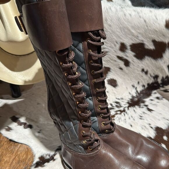 Tory Burch Brown and Gray Lace Up Boots - Picture 5 of 14